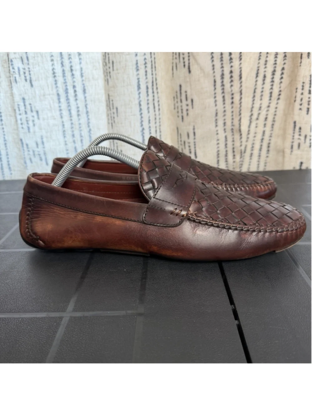 Magnanni x NM Mens 8.5 M Brown Leather Woven Penny Loafers Driving Comfort Spain